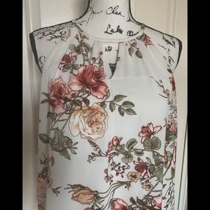 Francesca’s Blue Rain Romantic Floral Top